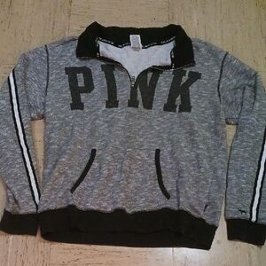 Gray PINK Victoria Secret Quarter-Zip Sweatshirt
